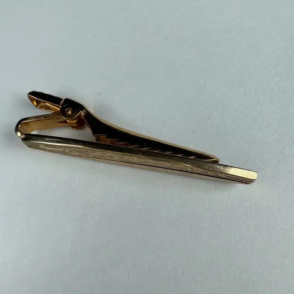 Vintage Anson Gold Tone Tie Clip Engraved Floral Design 2 Inches